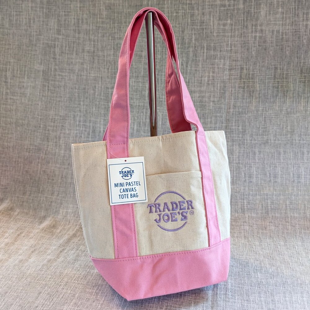 Trader Joe’s Pink Mini Canvas Pastel Tote Bag, Spring 2026 Limited Release -NEW